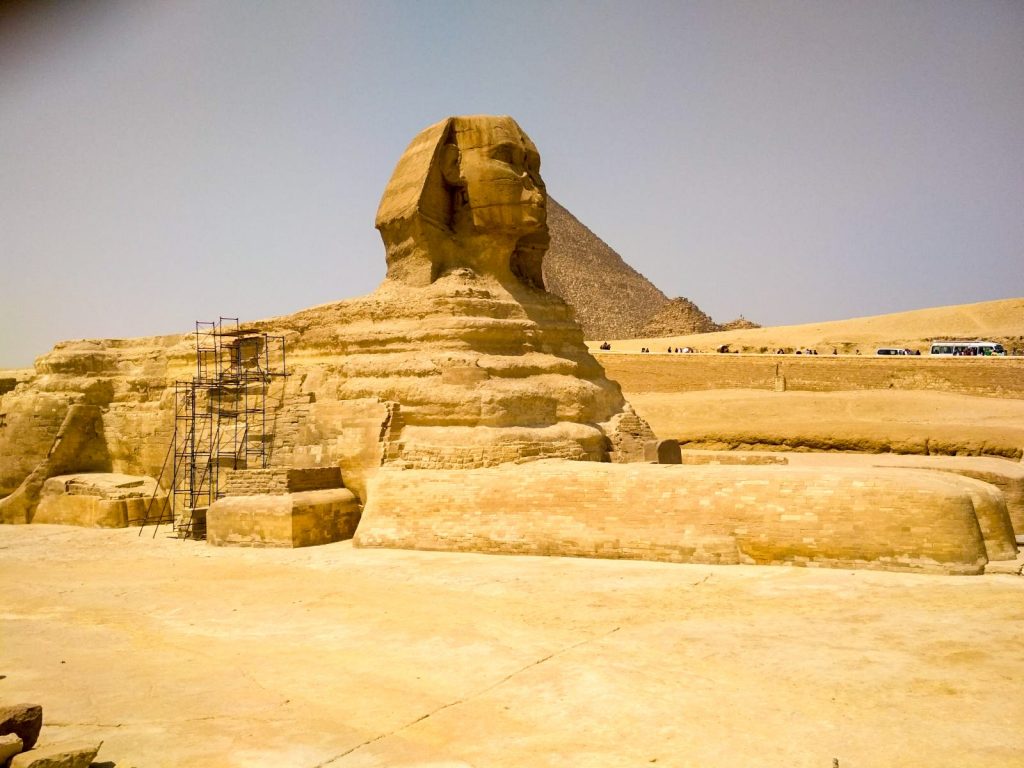 The Great Sphinx of Giza is one of the famous Egyptian landmarks